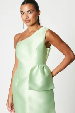 One Shoulder Statement Bow Twill Column Dress
