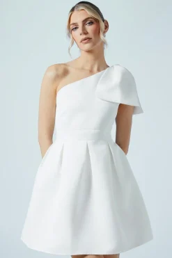 One Shoulder Statement Bow Bridal Mini Dress