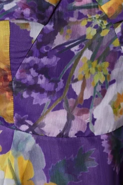 Organza Print Pleat Cape Detail Midi Dress