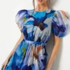 Organza Puff Sleeve Midi Dress