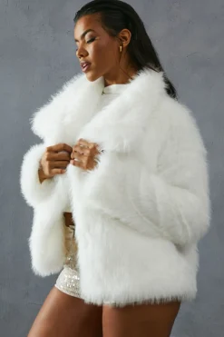 Oversized Collar Faux Fur Coat