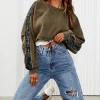 Oversized Sequin Detail Cropped Sweatshirt In Khaki