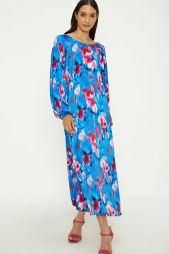 Painted Abstract Satin Midi Dress