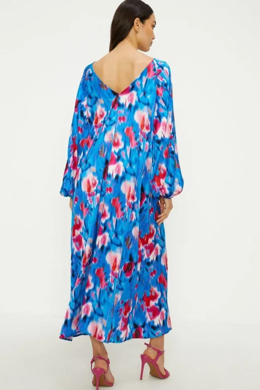 Painted Abstract Satin Midi Dress