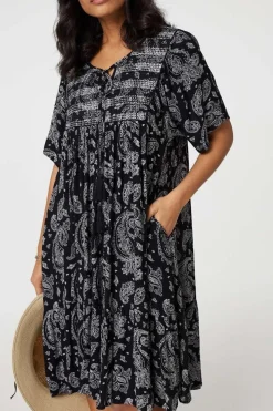 Paisley Print Keyhole Neck Relaxed Dress