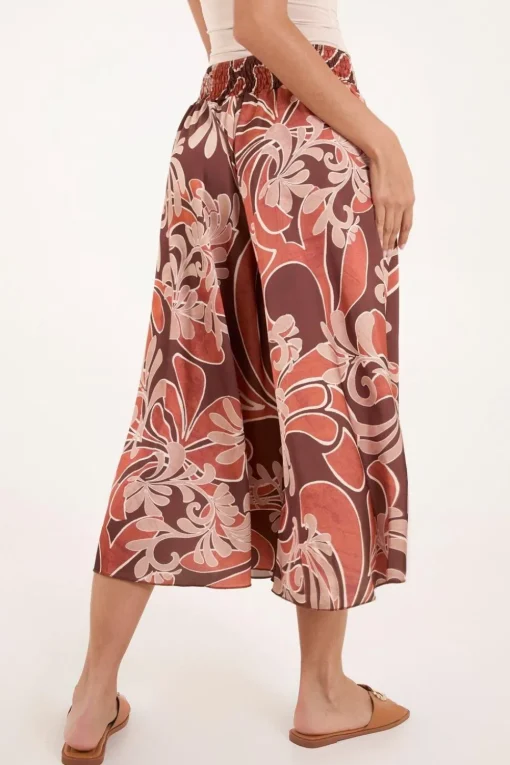 Paisley Printed Satin Wide Leg Culotte Trousers