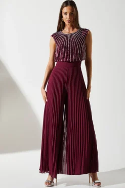 Party Diamante Chiffon Pleated Jumpsuit