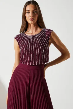 Party Diamante Chiffon Pleated Jumpsuit