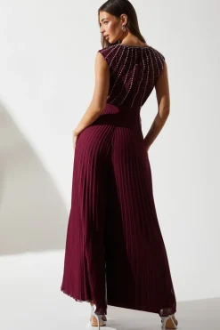 Party Diamante Chiffon Pleated Jumpsuit