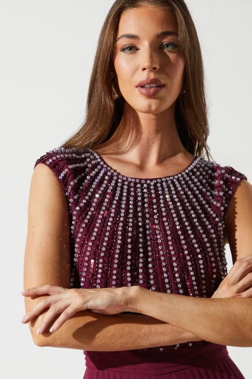 Party Diamante Chiffon Pleated Jumpsuit