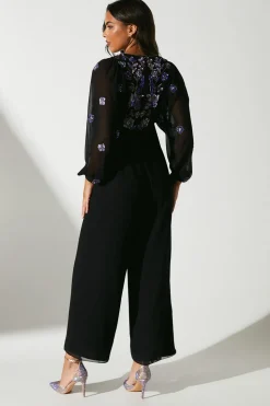 Party Embellished Long Sleeve Batwing Jumpsuit
