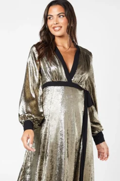 Party Metallic Long Sleeve Wrap Dress