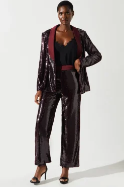 Party Sequin Satin Burgundy Trouser
