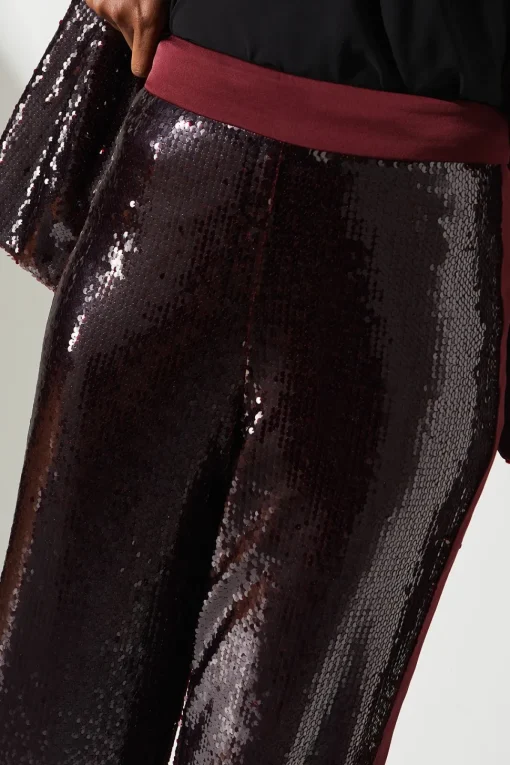 Party Sequin Satin Burgundy Trouser