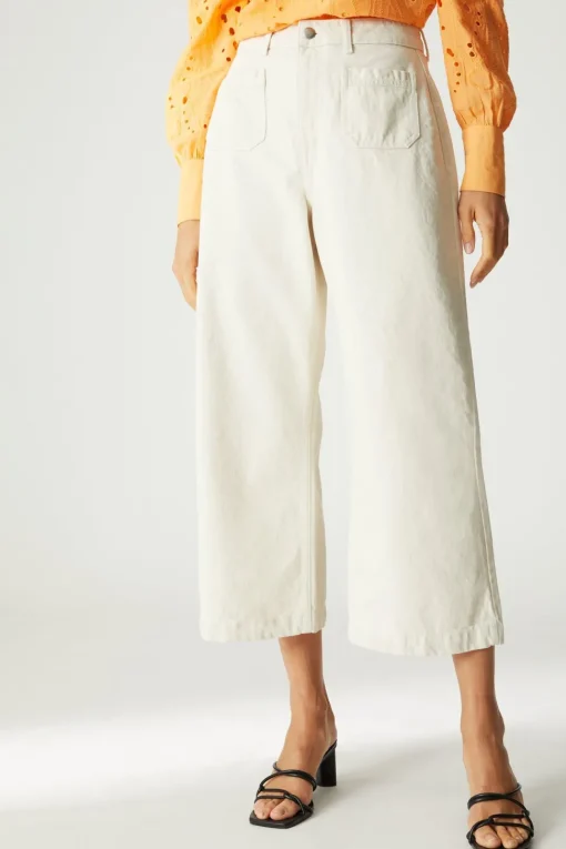 Patch Pocket Wide Leg Crop Trousers