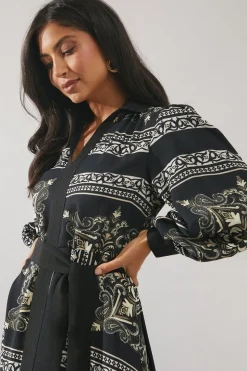 Patchwork Contrast Placket Shirt Dress