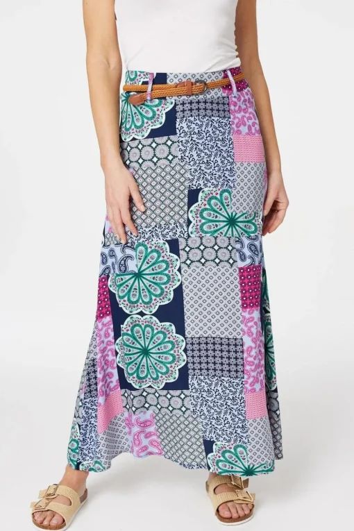 Patchwork Print A-Line Maxi Skirt