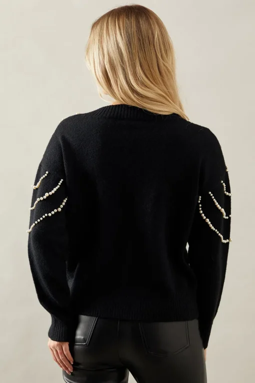 Pearl Embellished V Neck Knitted Jumper