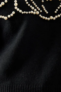 Pearl Embellished V Neck Knitted Jumper