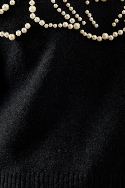 Pearl Embellished V Neck Knitted Jumper