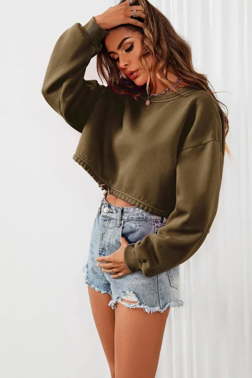 Perfectly Oversized Cropped Sweatshirt In Khaki