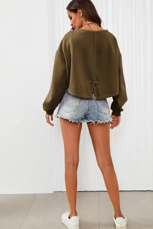 Perfectly Oversized Cropped Sweatshirt In Khaki