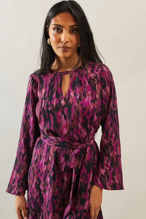 Petite Abstract Print Tie Waist Shift Dress