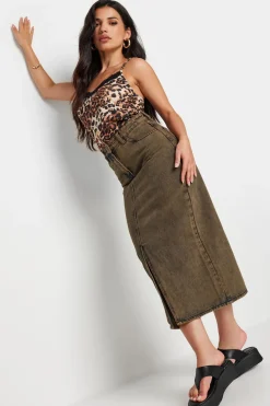 Petite Acid Wash Denim Skirt