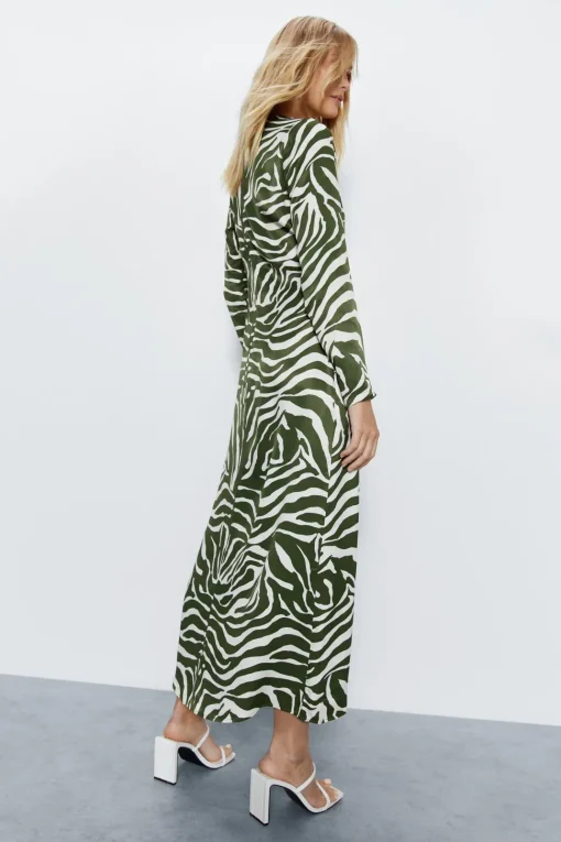 Petite Animal Print Satin Split Column Dress