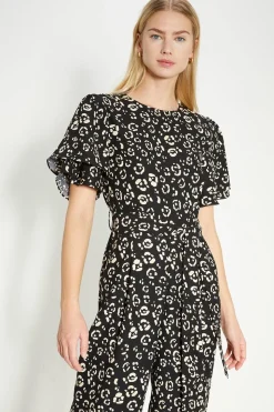 Petite Animal Printed Crepe Belted Jumpsuit