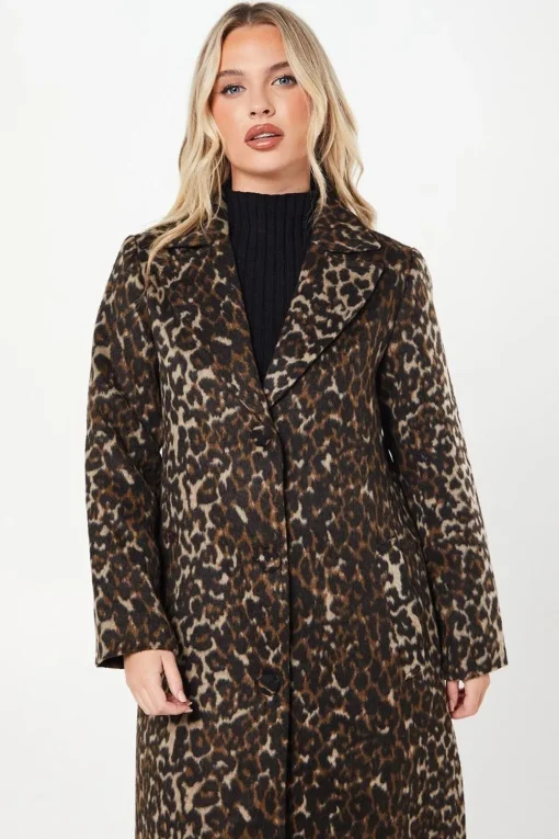 Petite Animal Wool Midi Coat