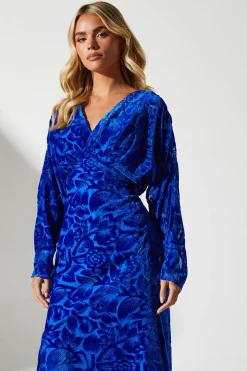 Petite Batwing Floral Devore Midi Wedding Guest Dress