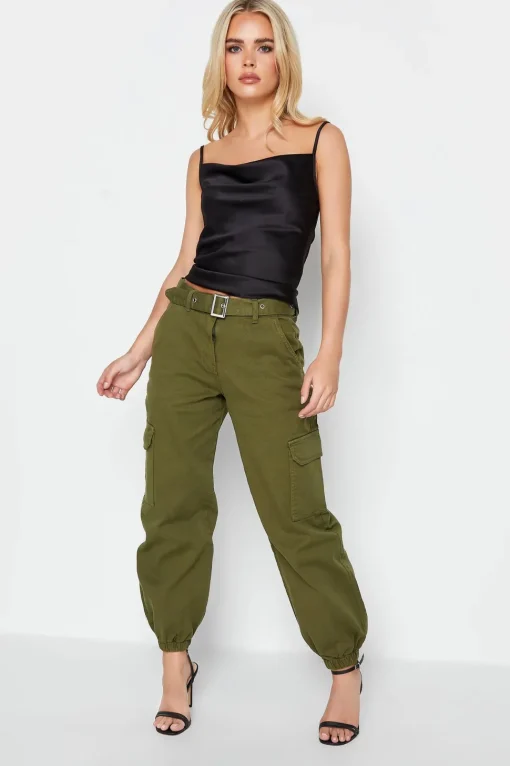 Petite Belted Cargo Jeans
