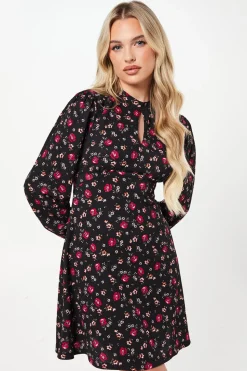 Petite Berry Ditsy Keyhole Mini Dress
