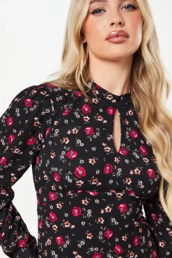 Petite Berry Ditsy Keyhole Mini Dress