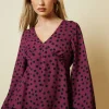 Petite Berry Spot Long Sleeve Button Front Tea Blouse