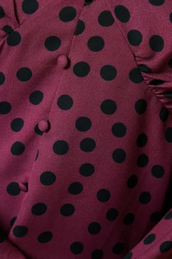 Petite Berry Spot Long Sleeve Button Front Tea Blouse