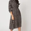 Petite Black Abstract Shirred Waist Shirt Dress
