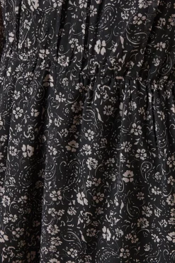 Petite Black Paisley Floral Chiffon Pleated Yoke Mini Dress
