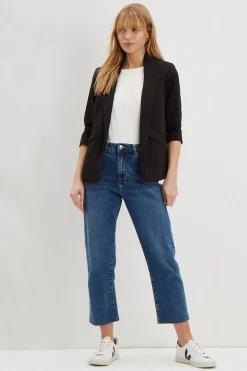 Petite Black Ruched Sleeve Blazer