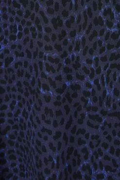 Petite Blue Animal Shirred Shoulder Empire Long Sleeve Mini Dress