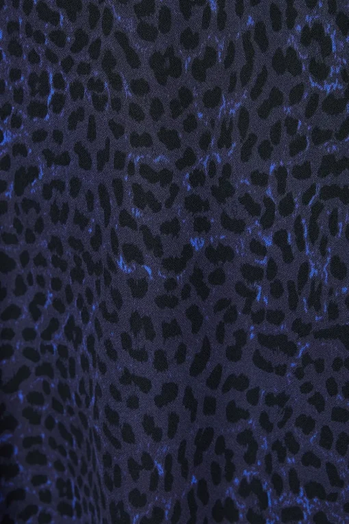 Petite Blue Animal Shirred Shoulder Empire Long Sleeve Mini Dress