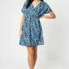 Petite Blue Ditsy Elasticated Waist Mini Dress