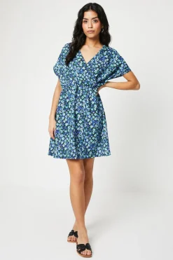 Petite Blue Ditsy Elasticated Waist Mini Dress