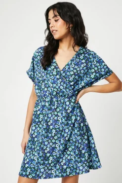 Petite Blue Ditsy Elasticated Waist Mini Dress