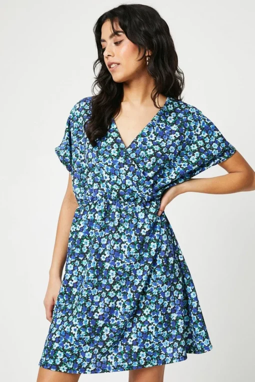 Petite Blue Ditsy Elasticated Waist Mini Dress