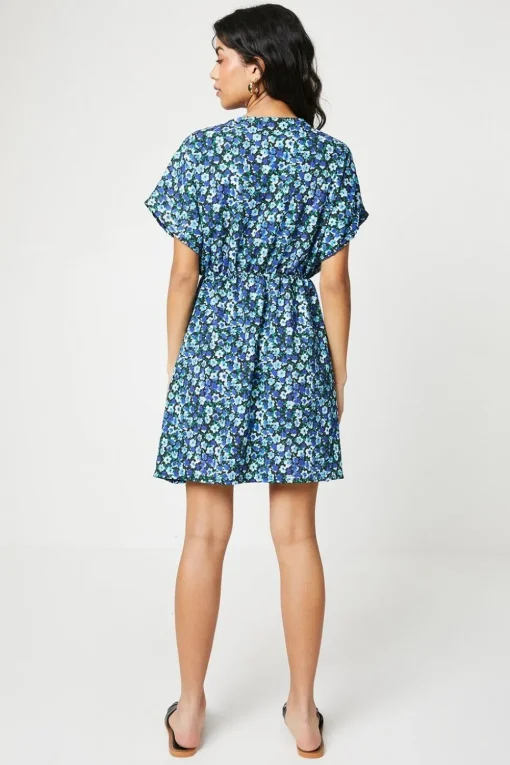 Petite Blue Ditsy Elasticated Waist Mini Dress