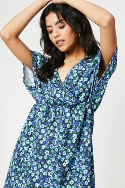 Petite Blue Ditsy Elasticated Waist Mini Dress