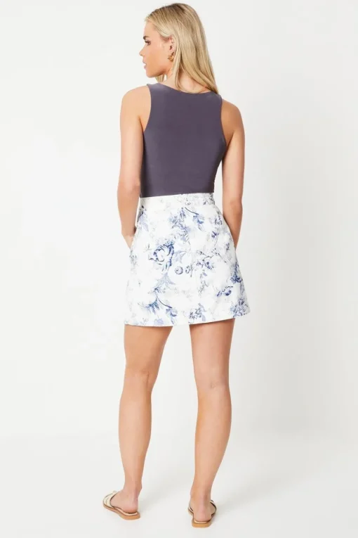 Petite Blue Floral Denim Mini Skirt