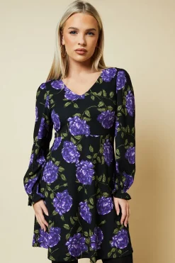 Petite Blue Floral V Neck Mini Dress
